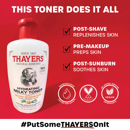 THAYERS Milky Face Toner Skin Care with Snow Mushroom and Hyaluronic Acid, Natural Gentle Facial Toner, for Dry and Sensitive Skin, 355mL Milky Toner