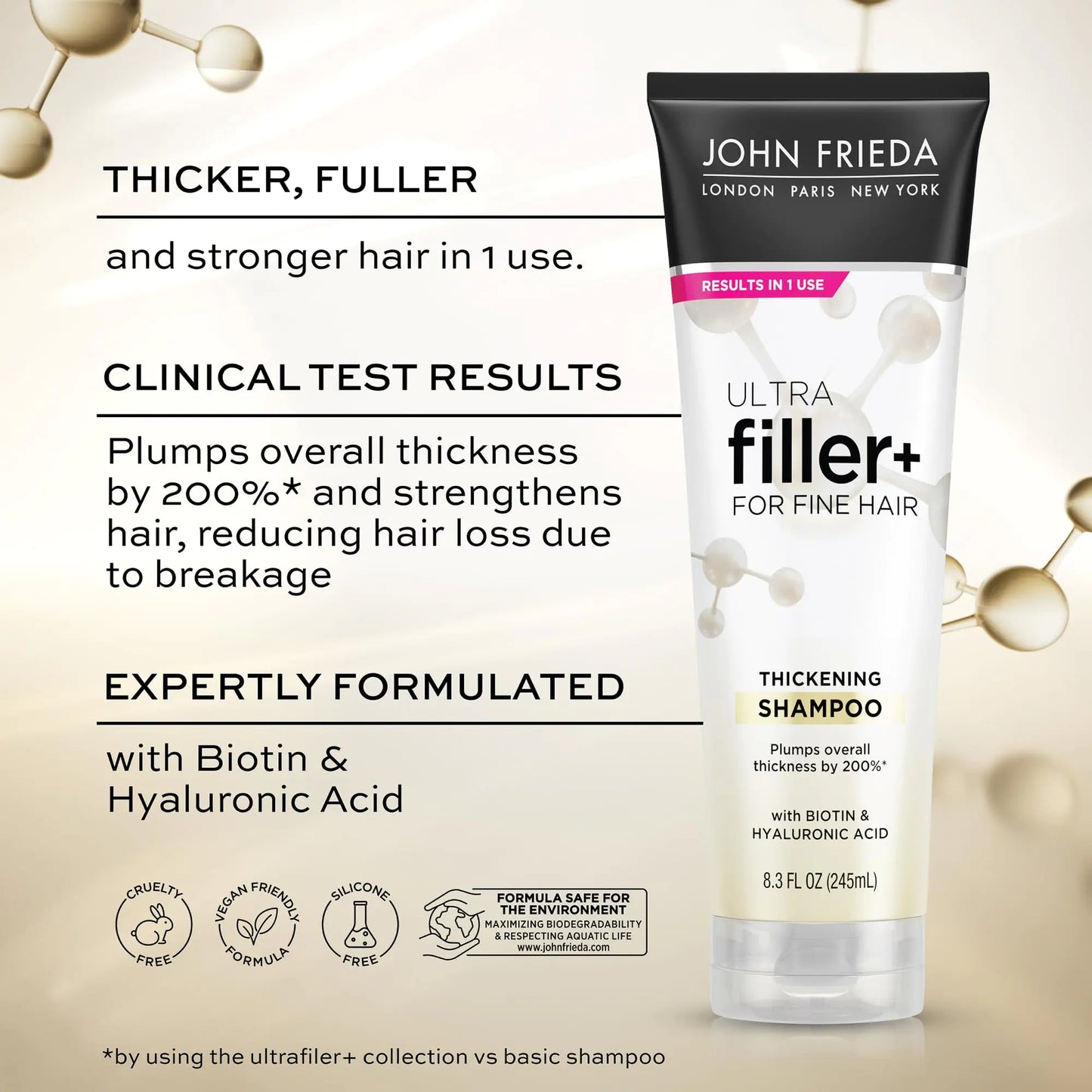 John Frieda ULTRAfiller+ Thickening Shampoo for Fine Hair, Volumizing Shampoo, Biotin and Hyaluronic Acid Hair Thickening Shampoo, 8.3 Oz