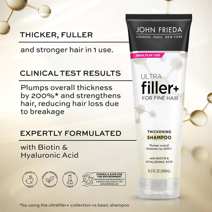 John Frieda ULTRAfiller+ Thickening Shampoo for Fine Hair, Volumizing Shampoo, Biotin and Hyaluronic Acid Hair Thickening Shampoo, 8.3 Oz