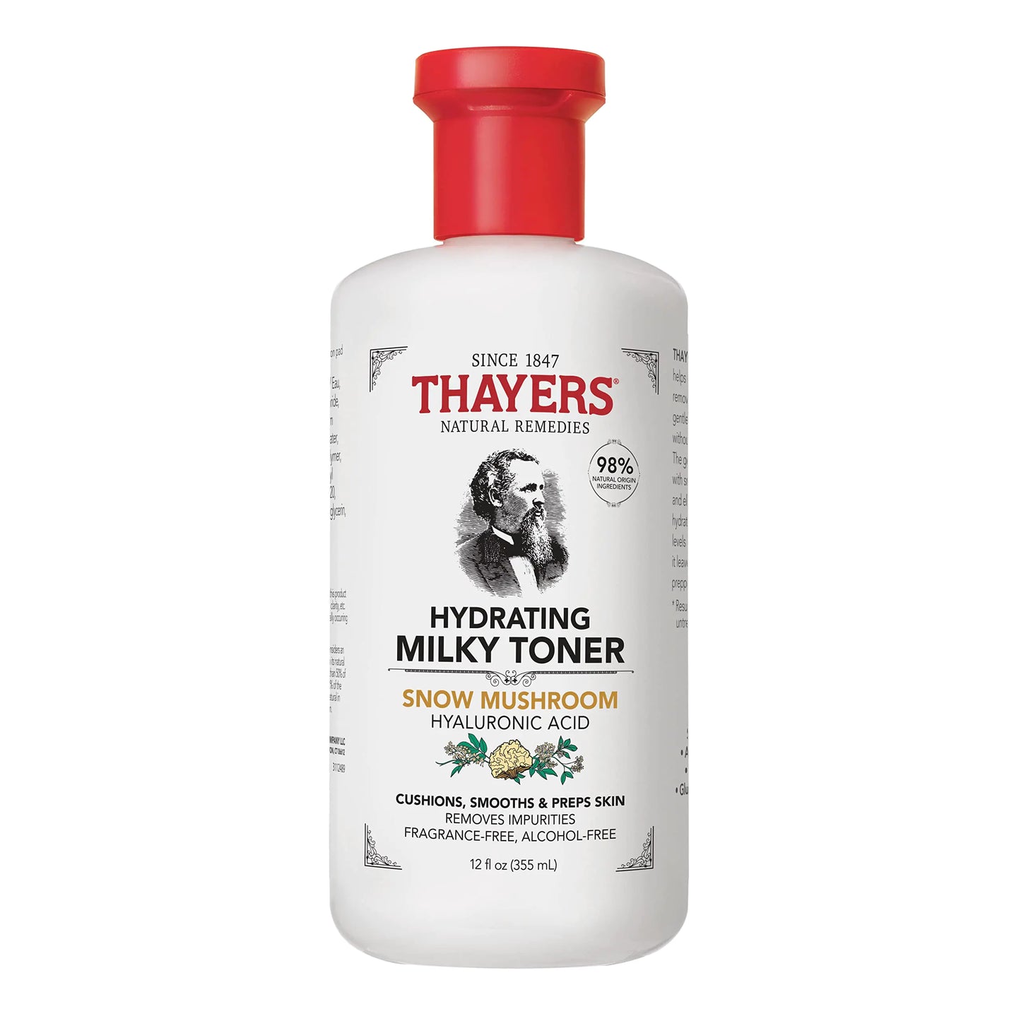 THAYERS Milky Face Toner Skin Care with Snow Mushroom and Hyaluronic Acid, Natural Gentle Facial Toner, for Dry and Sensitive Skin, 355mL Milky Toner